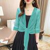 Summer Women's Lace Shawl Breathable Silk Cardigan Casual Loose Fit Sun Protection Half Sleeve Bright Thin Clothing