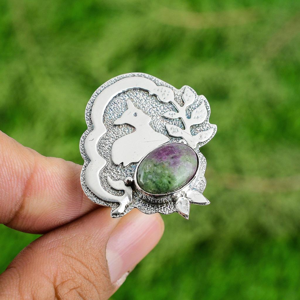 Mothers day Sale Natural Ruby Zoisite 925 Sterling Silver Promise Solitaire Ring