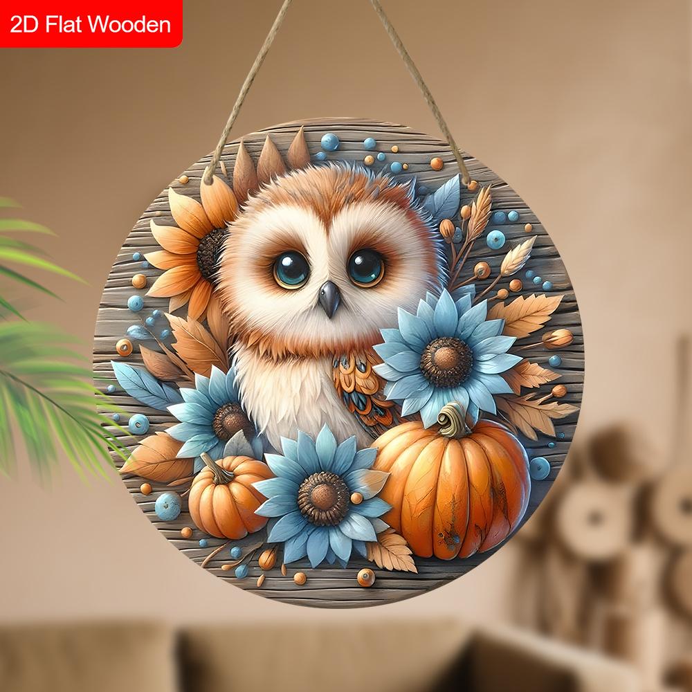 4 Different Styles of Russian Wooden Sign with Owls Pattern, Round Sign for Front Door, Wall Hanging Decor, Ideal Gift for Friend & Family