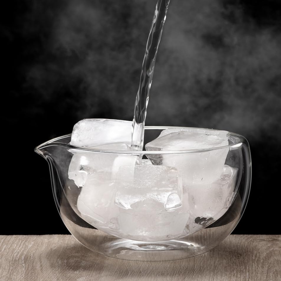 Glass Tea Bowl Matcha Glass Matcha Ceremony Tea Chawan Chasen and 500ml Tea Scoop Set, Double-Walled Bowl, Double-Layered Bowl, Utensils, Bowl, (Tea