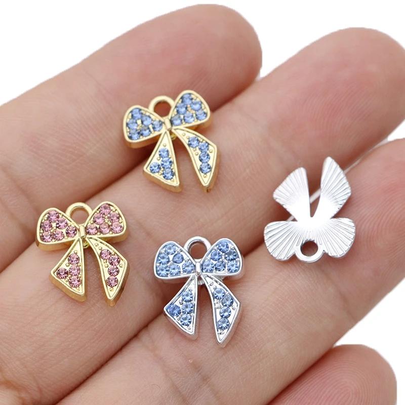 10 шт. Позолоченный Хрустальный Рождественский Бант Шарм Кулон Для Изготовления Украшений Серьги Браслет Ожерелье Аксессуары DIY Фурнитура