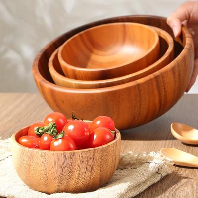 Простая миска из акации, бытовой салатник для смешивания, деревянная миска для замешивания, миска из массива дерева, утолщенная миска для замачивания, деревянная посуда