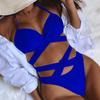 2 Pcs/Set Bathing Suit Solid Color Padded Cross Strap Swimwear Set Spa