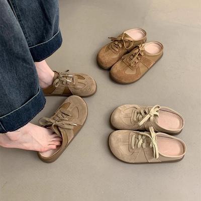 Тапочки Baotou, женская летняя одежда, ретро-обувь для моральной подготовки, женская толстая подошва без каблука и одна педаль, ленивая обувь