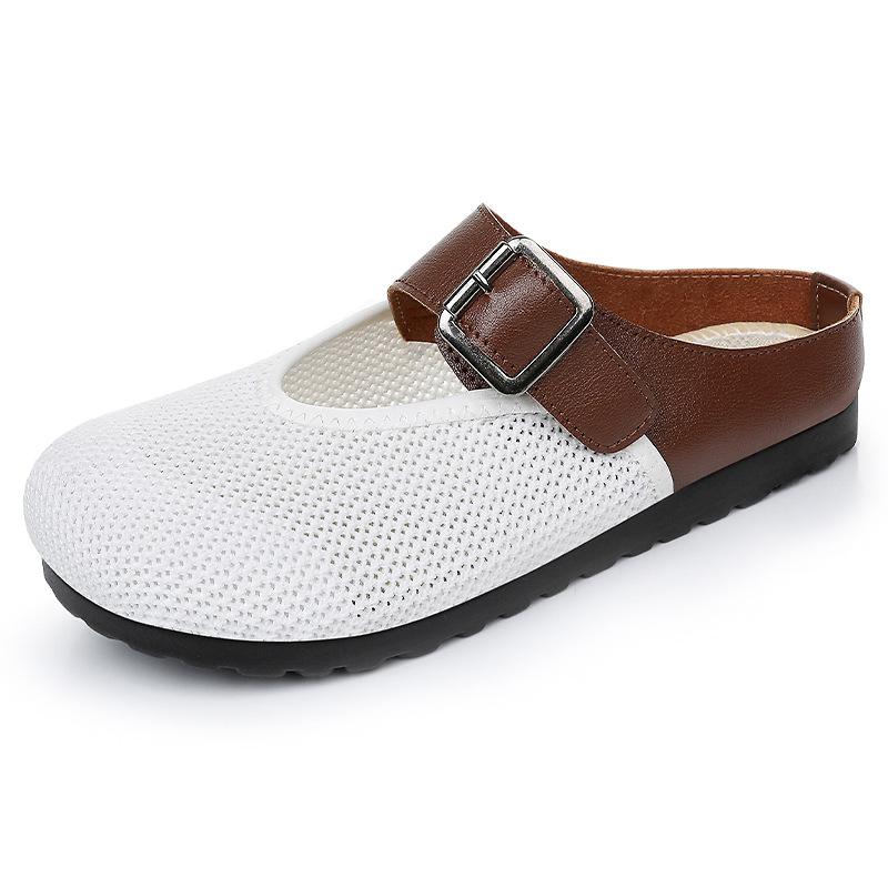 Тапочки женские для улицы летние из сетки с мушками полушлепки на одной педали женская обувь модная обувь женская универсальная