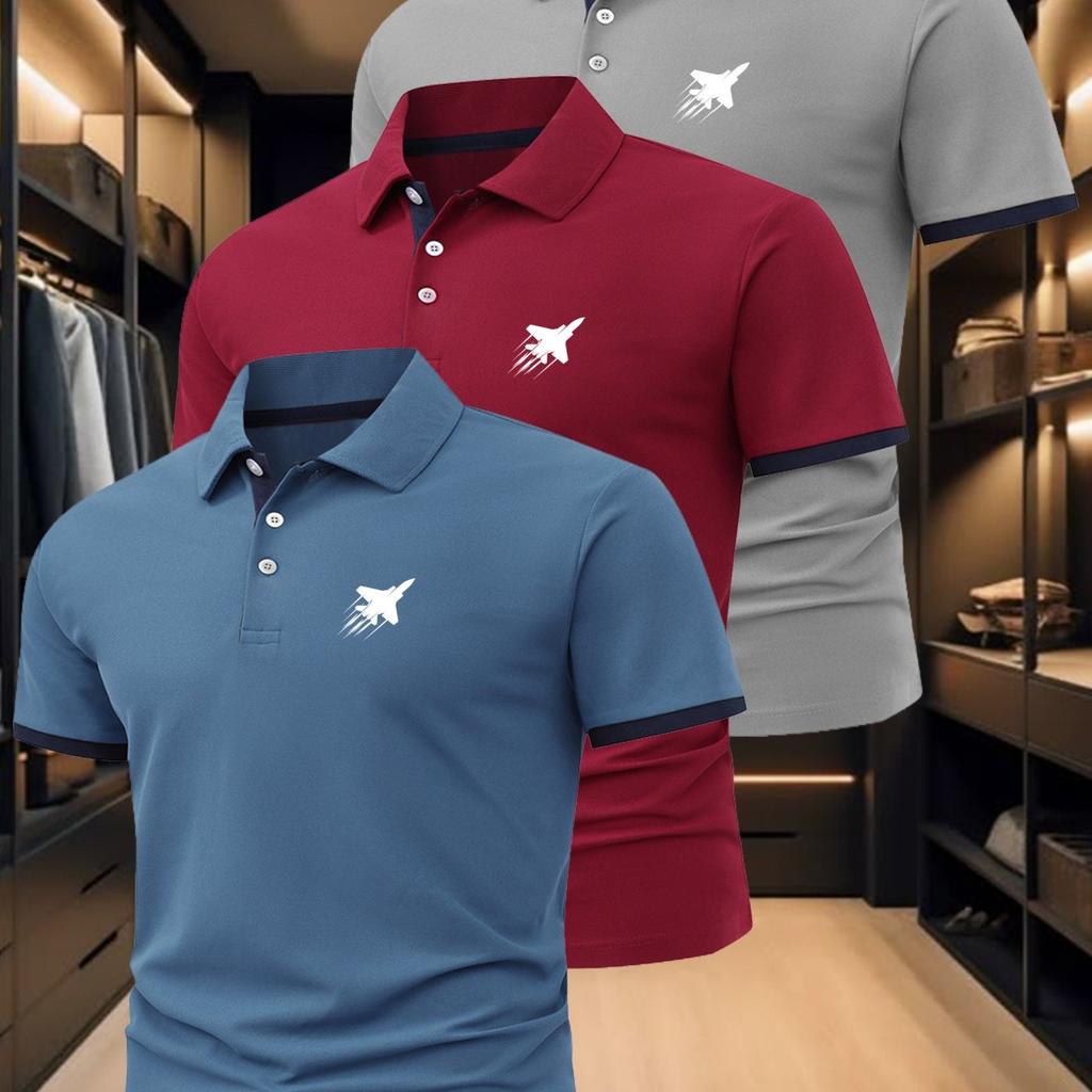 3Pcs Set Men's Polo Shirt, Fashionable Business Casual Lapel, Summer Breathable Short Sleeve Comfortable Lapel Polo Shirt Top, Gift