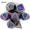 7 Pcs Dark Blue Standard Metal Dice Solid Metal Polyhedral Dice Set Suitable for Role-Playing RPG  Board Game Card Game