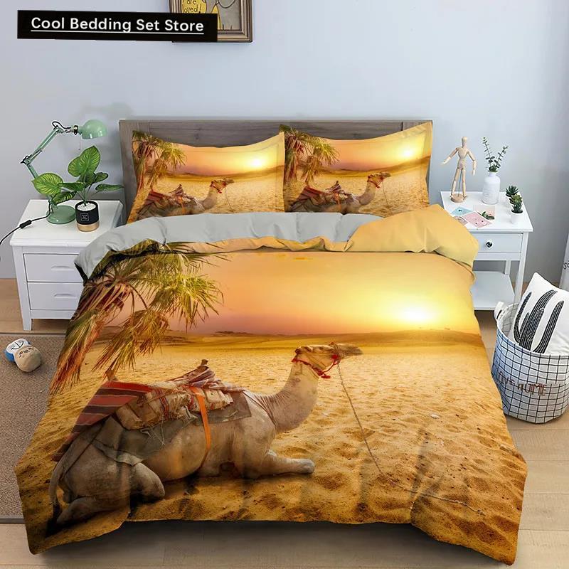 3D Desert Camel Пододеяльник King Queen Size Коричневый Комплект постельного белья с изображением животных для детей, подростков и взрослых Милая дикая природа Мягкий полиэстеровый пододеяльник