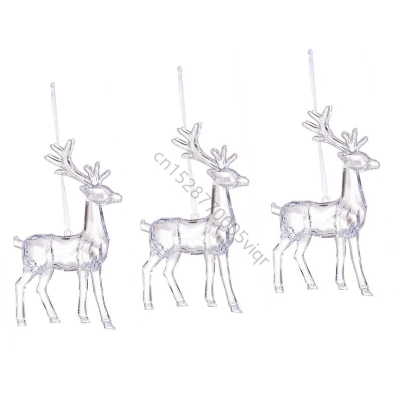 Set of 3 Crystal Elk Ornament Clear Acrylic Christmas Tree Decoration For Festival Home Decors And Seasonal Accessories AXYD