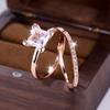 Luxury Rose Gold Rings Set for Women Thin Princess Cut Cubic Zirconia Fashion Wedding Jewelry Size 6-10
