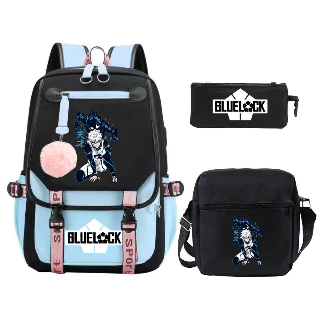 Trend Campus Primary And Secondary School Students Schoolbag Blue Prison Periphery Animation Backpack Pencil Bag