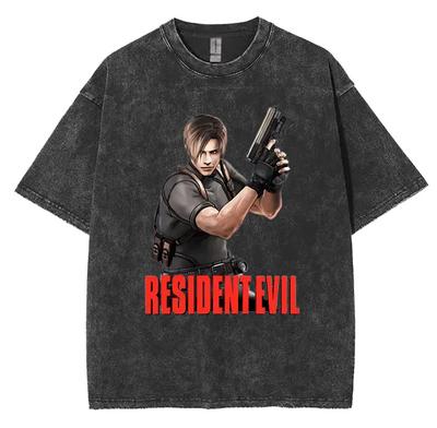 90-е Леон С. Кеннеди Resident Evil 4 Винтажная стираная футболка Мужская Женская Харадзюку Мода Футболки с коротким рукавом Готическая уличная одежда