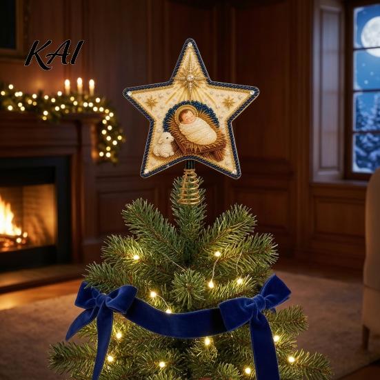Christmas Tree Star Topper Christian Faux Pearl Art Kit, DIY Faith Nativity Holiday Craft Projects for Adults Decoration, Handmade Beaded Treetop