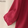 ZANZEA Women Casual Round Neck Solid Color 3/4 Sleeve Blouse