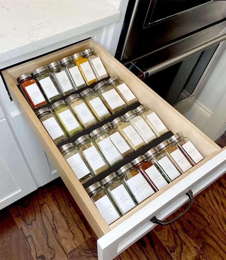 4 Tier Seasoning Jars Rack Drawers Insert Acrylic Spice Drawer Organizer Kitchen Spice Rack Tray for Cocina Drawer/Countertop