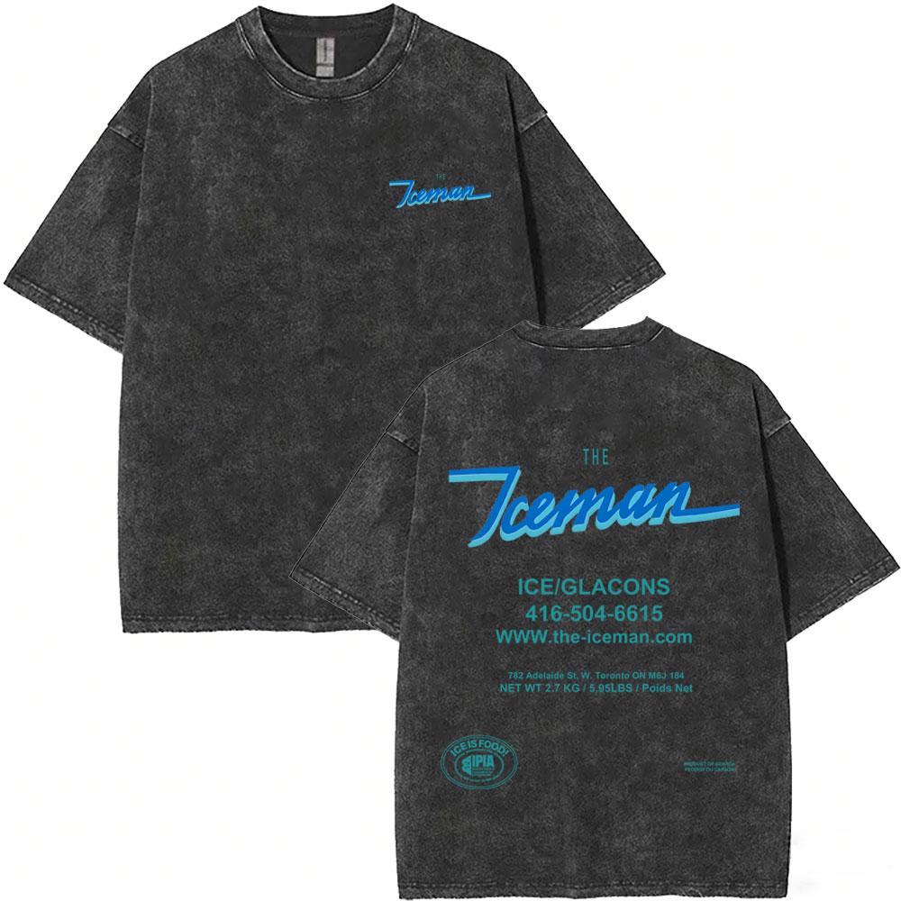 Washed Vintage Rapper Drake ICEMAN Album Graphic Tshirt Men Fashion Hip Hop Oversized T Shirts Mens High Quality Cotton Tshirt