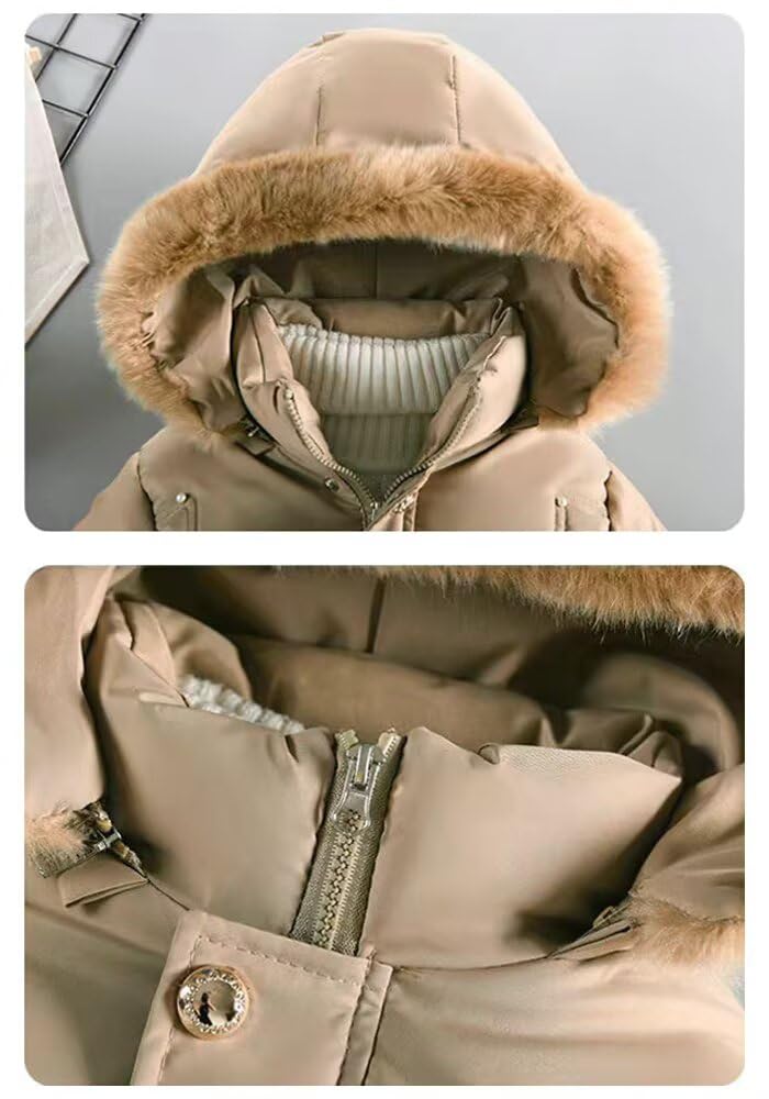 Kuhvvse Down Jacket for Removable Sizes 150 Kids' Girls, Fleece-Lined, Hood, Long, Outerwear, Padded, Stylish, Warm, Winter, 110, 120, 130, 140, (150