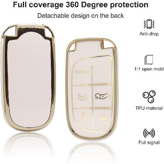 Elegananccy For Jeep Key Fob Cover, Soft Full Protection Key Case Shell Compatible With Jeep Smart Key 3 4 5 Buttons Protector (White)