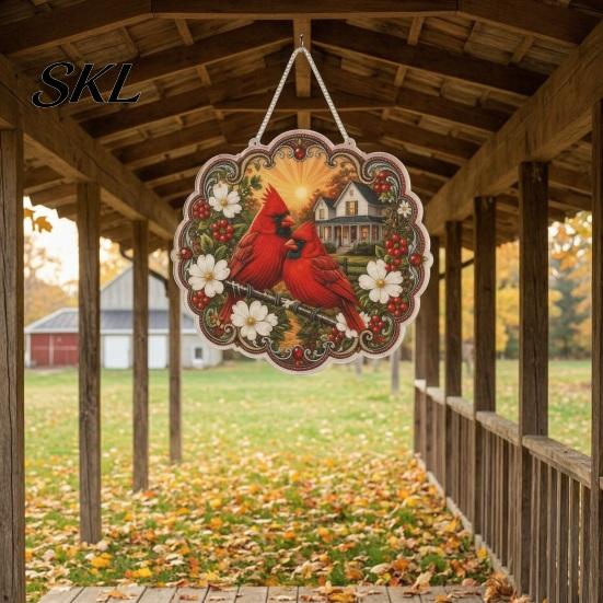 Pre-printed Diamond Canvas Cardinals & Sunrise Painting DIY Craft Kit, Acrylic Diamonds Hanging Decoration with Office Desk Pre-Printed Pattern