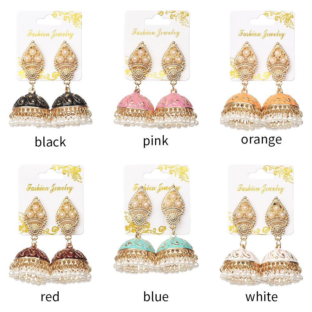 Серьги в дворцовом стиле с кисточкой, цыганские серьги в индийском стиле Jhumka, жемчужные бусины в форме цветка-колокола