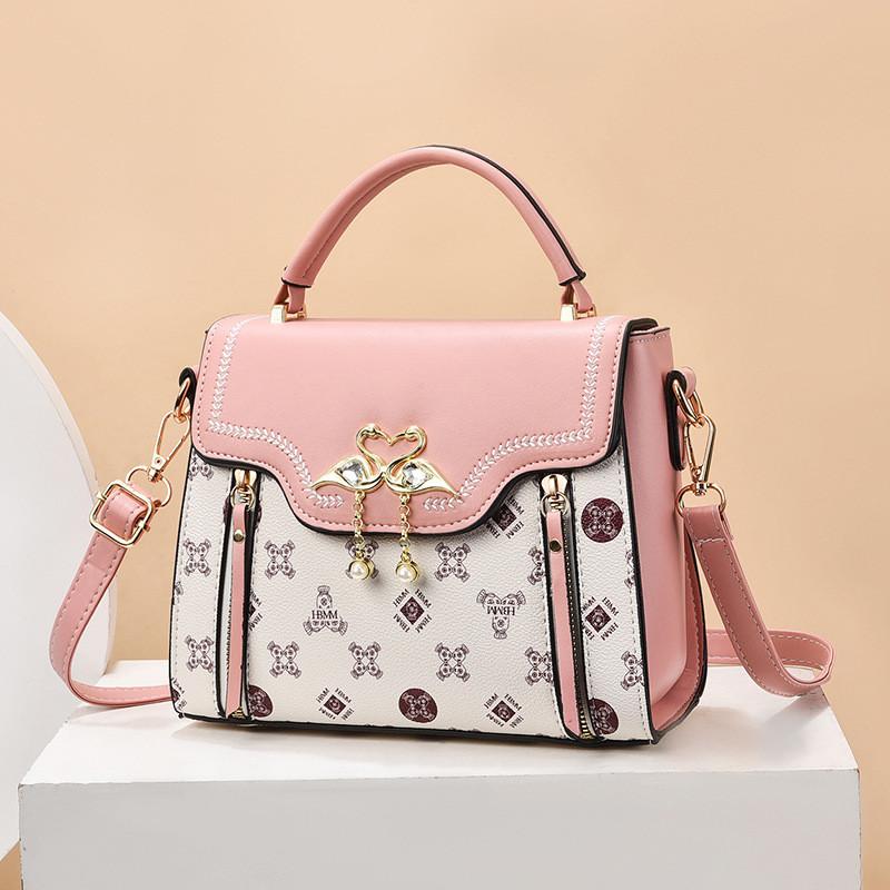 Fashion Pvc Small Square Bag With Rhinestone Swan Decoration And Printed Design For Casual Daily Use