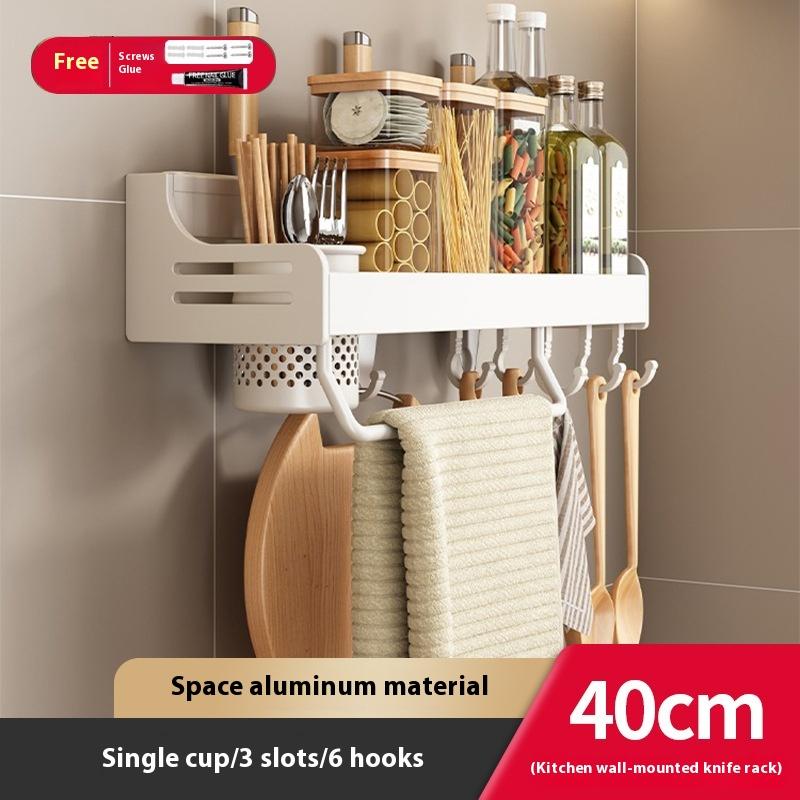 White Kitchen Seasoning Shelf No Punching Multifunctional Products Household Daquan Wall Hook Storage Knife Holder
