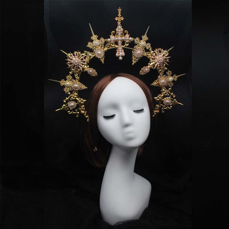 16Styles Halo Crown Headband Mary Baroque Tiara Gothic Великолепный DIY Материал Пакет Винтаж Церковь Лолита Дева