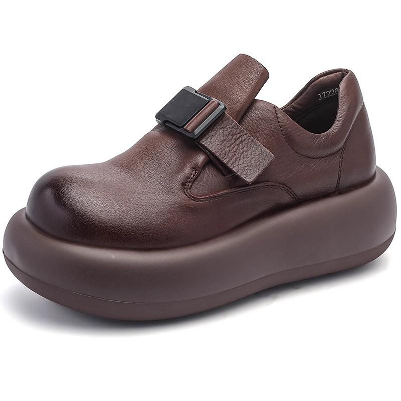 Fashion GKTINOO Spring Autumn Thick Soled Women's Shoes Genuine Leather British Style Big Toe Flat Platform Shoes Retro Slip-On Shoes