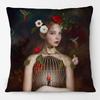 European Flower Painting Rose Dreams Woman Girls Portrait Poster Cushion Cover Birds Dove Home Pillow Case