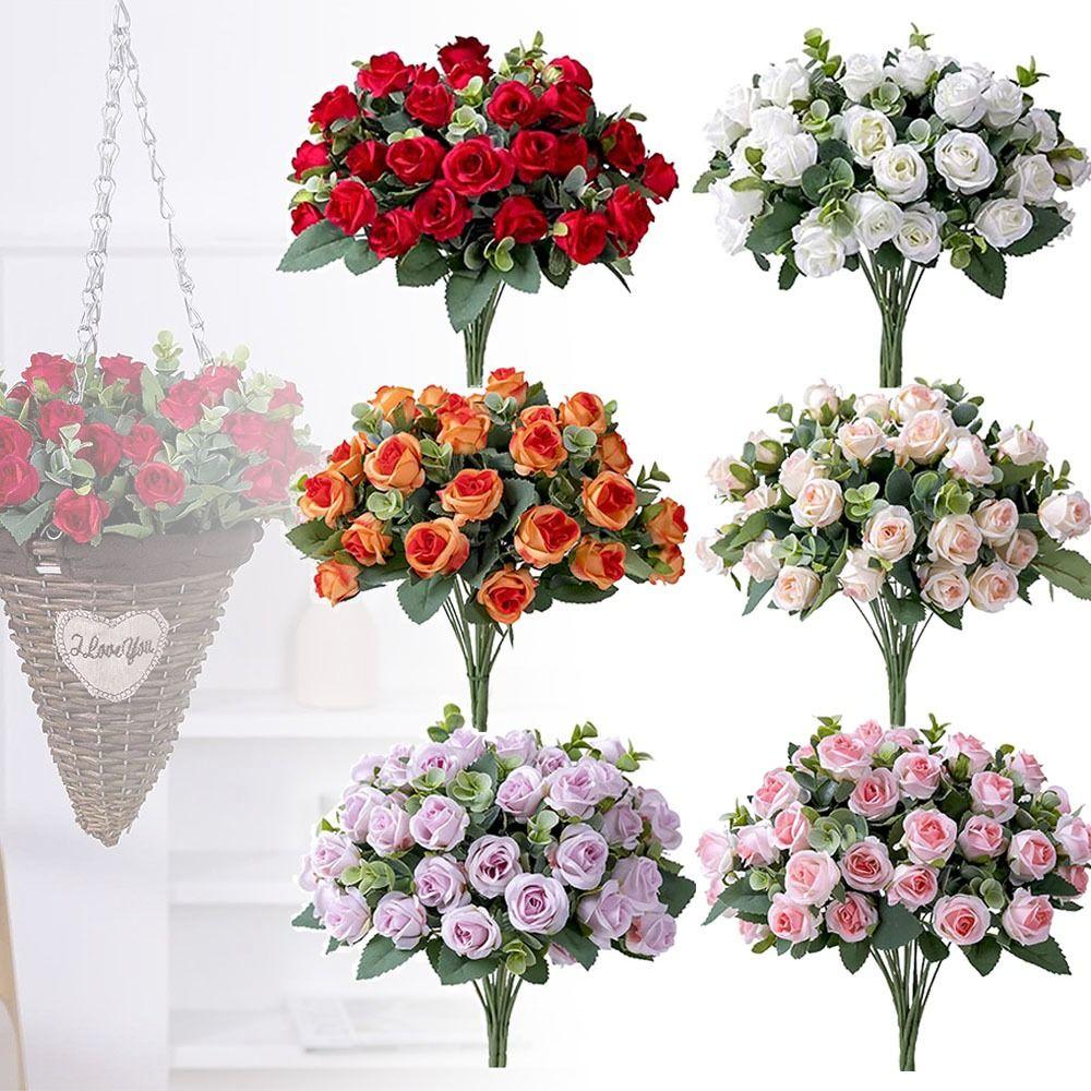 Decoration Artificial Eucalyptus Rose Floral Arrangement Lifelike Flowers Simulation Plants Leaves
