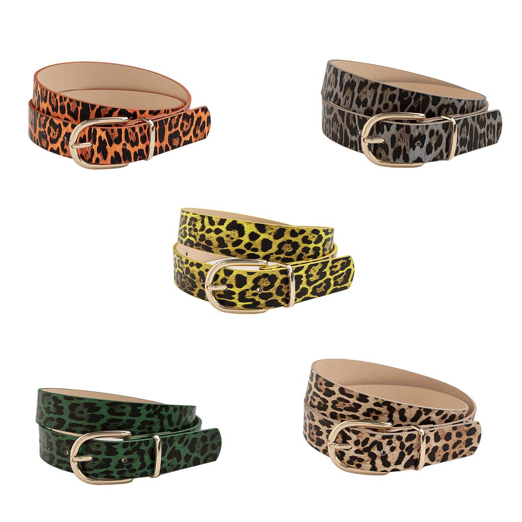 Y2K Leopard Pattern PU Leather Belt Adjustable Waistband Pin Buckle Waist Strap For Women Jeans Pants Fashion Accessory