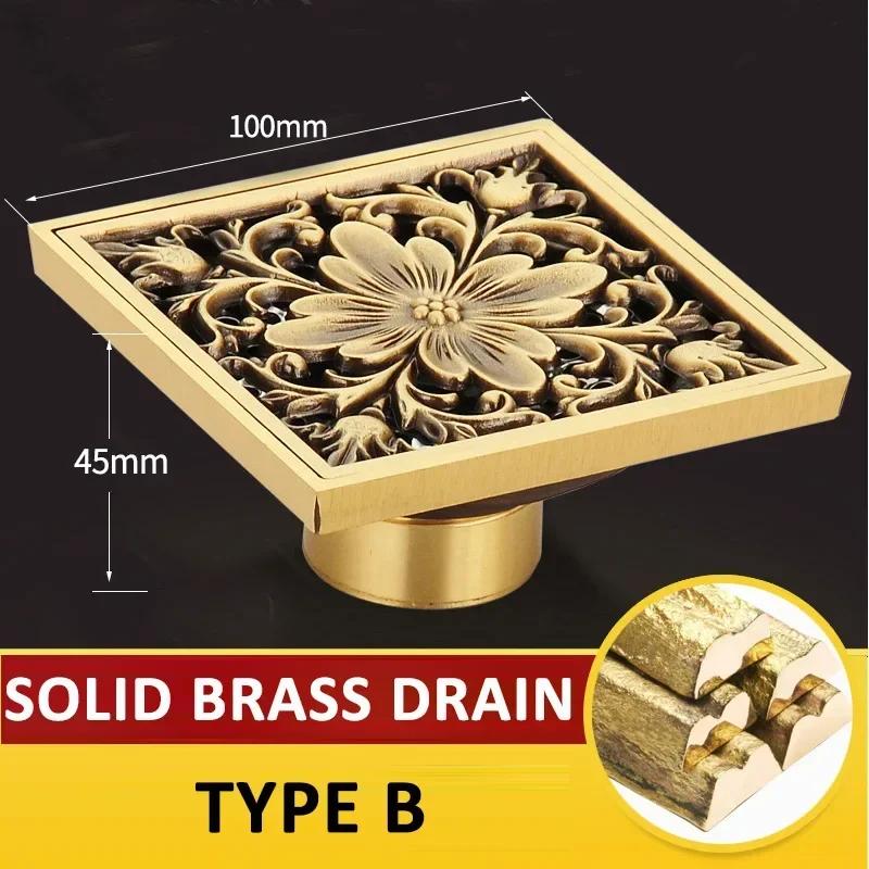Euro Square Floor Drains Antique Brass Shower Hardware Bathroom Accessories Floor Drain Deodorant Floor Drain Strainer Cover