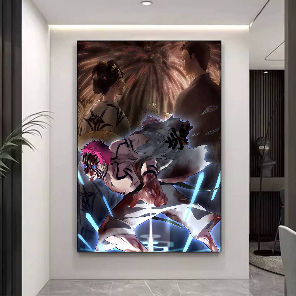 Rengoku Akaza Demon Slayer Anime Movie Sticky Posters Vintage Room Home Bar Cafe Decor Room Wall Decor
