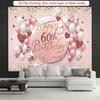 2D Glitter Pink 60th Birthday Backdrop for Women Celebration