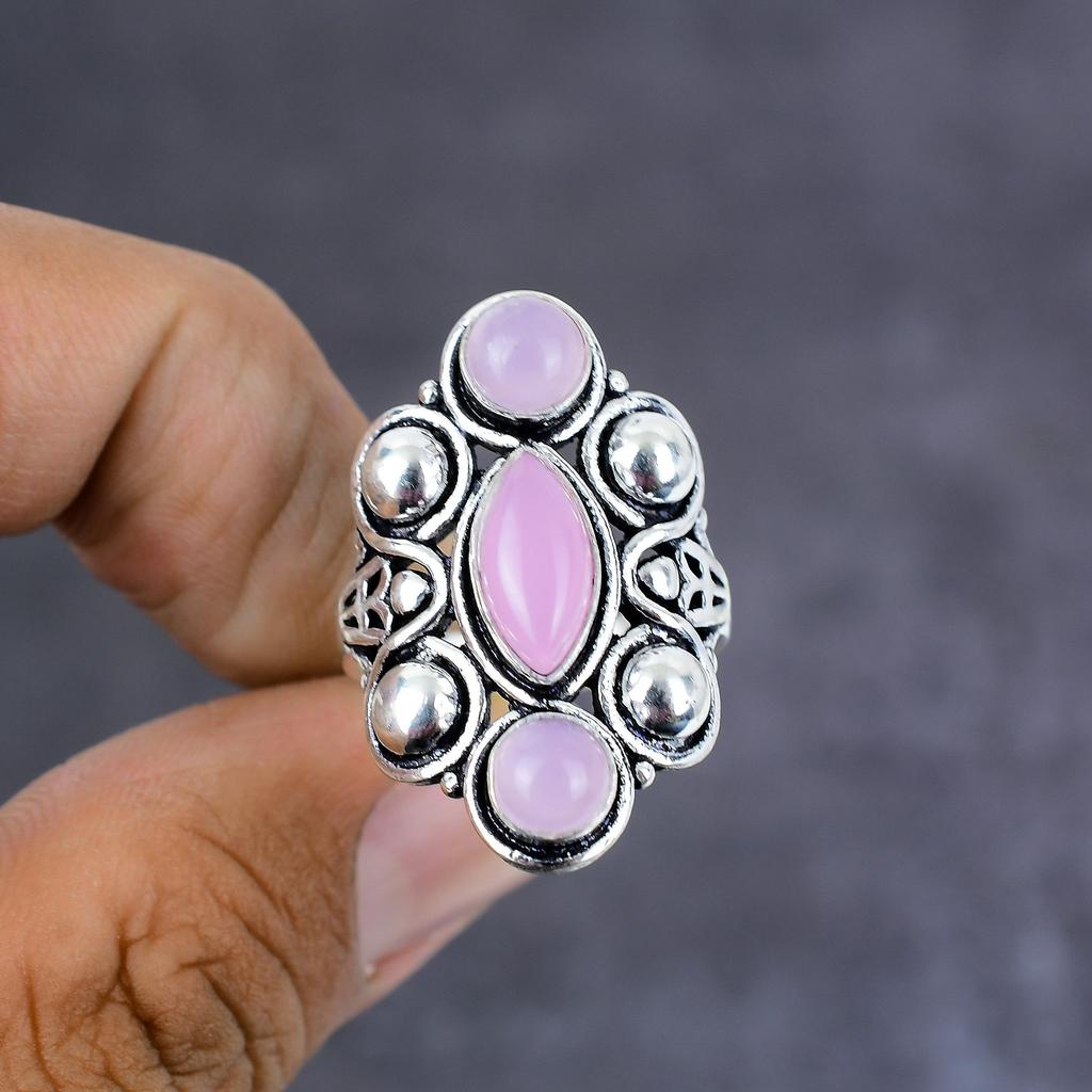 Подарочное кольцо ручной работы из стерлингового серебра 925 пробы с натуральным розовым кварцем, размер 9 W3O21
