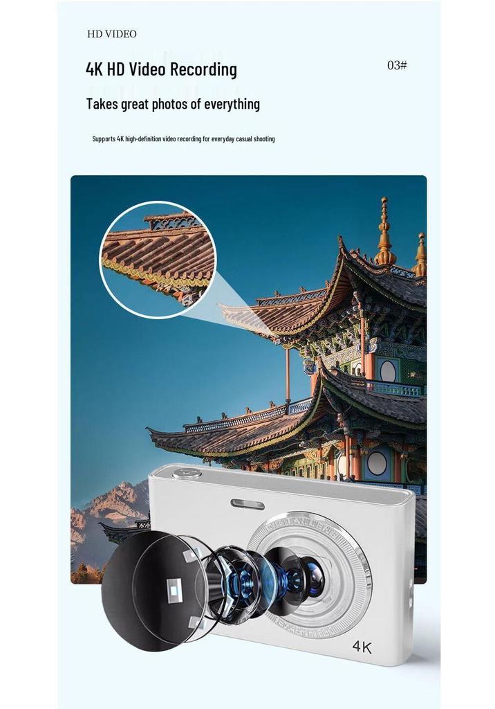Student Digital Camera D02: Campus HD Camcorder, Entry-Level Portable Travel Card Camera