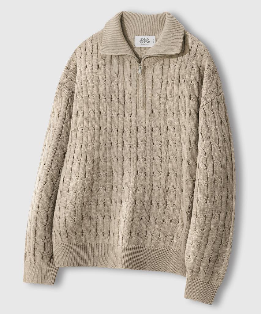 LEMAIN SECOND Oversized Voluminous Washable Half-Zip Cable Knit_6 Colors
