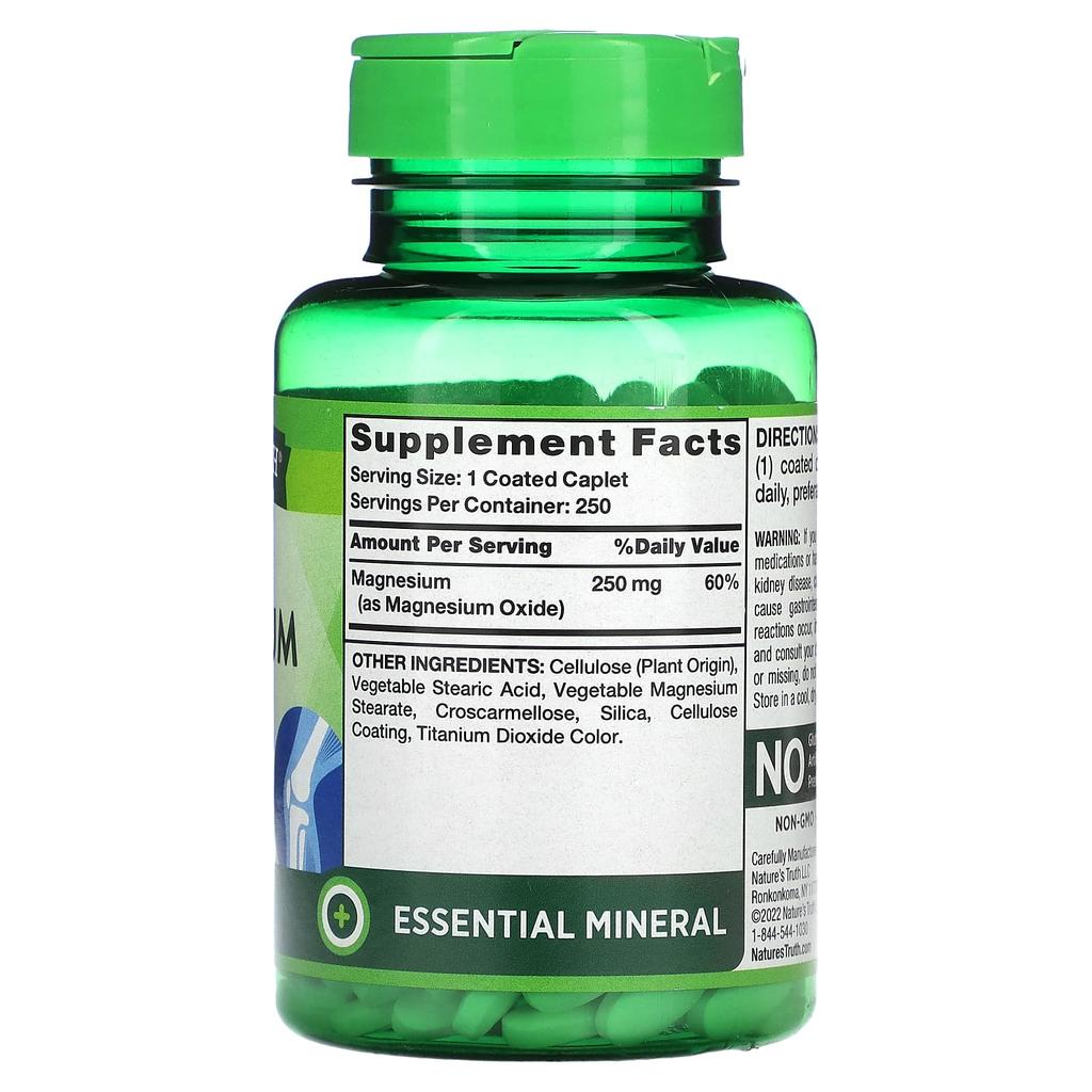 Nature's Truth Magnesium, Extra Strength, 250Mg, Coated Tablets, 250 Tablets