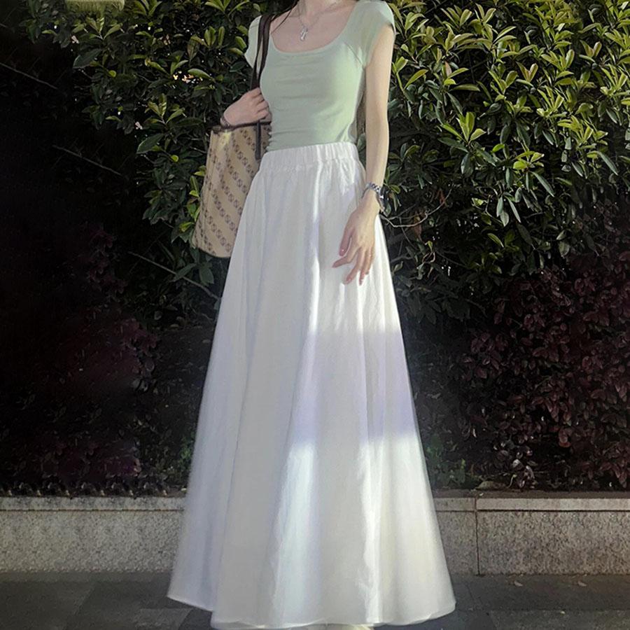Женская весенне-летняя белая миди-юбка мягкого стиля с высокой талией и облегающего кроя - Элегантная женственная юбка-полусолнце