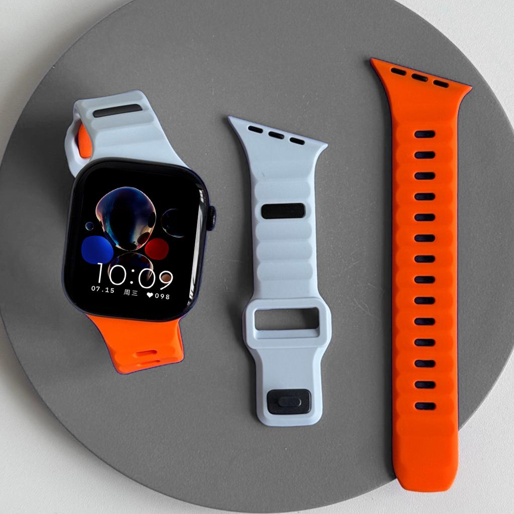 Силиконовый спортивный ремешок для Apple Watch Ultra 3/2 49 мм 42 44 38 40 41 мм Двухцветный регулируемый ремешок для Iwatch S11 10 9 8 7 6 SE3 Ремень