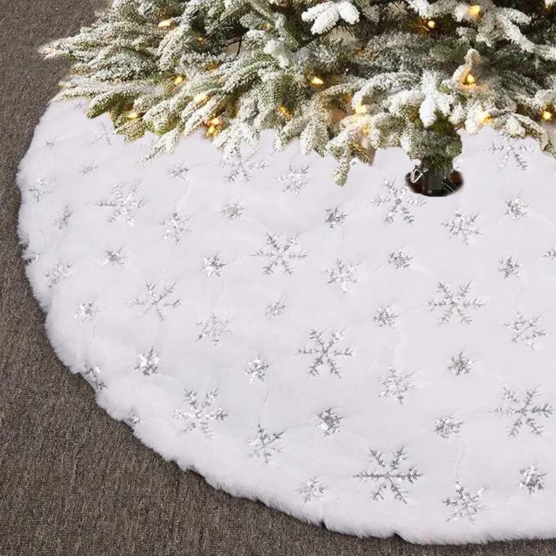 Christmas Tree Skirt Beaded Snowflake Sparkle Tree Skirt 78cm/90cm Plush Tree Skirt Christmas White Tree Skirt Decoration