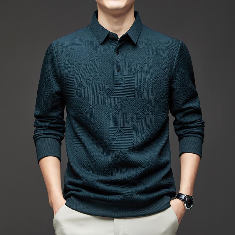 Мужская рубашка поло с лацканами, простая жаккардовая футболка с буквами, повседневная мужская рубашка-рубашка