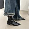 2025 Новые женские ботильоны Весенне-осенняя мода Острый носок Женские короткие ботинки Слипоны Квадратный низкий каблук Женские ботильоны