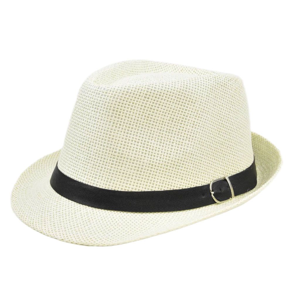 Breathable Unisex Wide Brim Summer Sun Hat Straw Panama Cap Jazz Hat Cowboy Fedora Hat