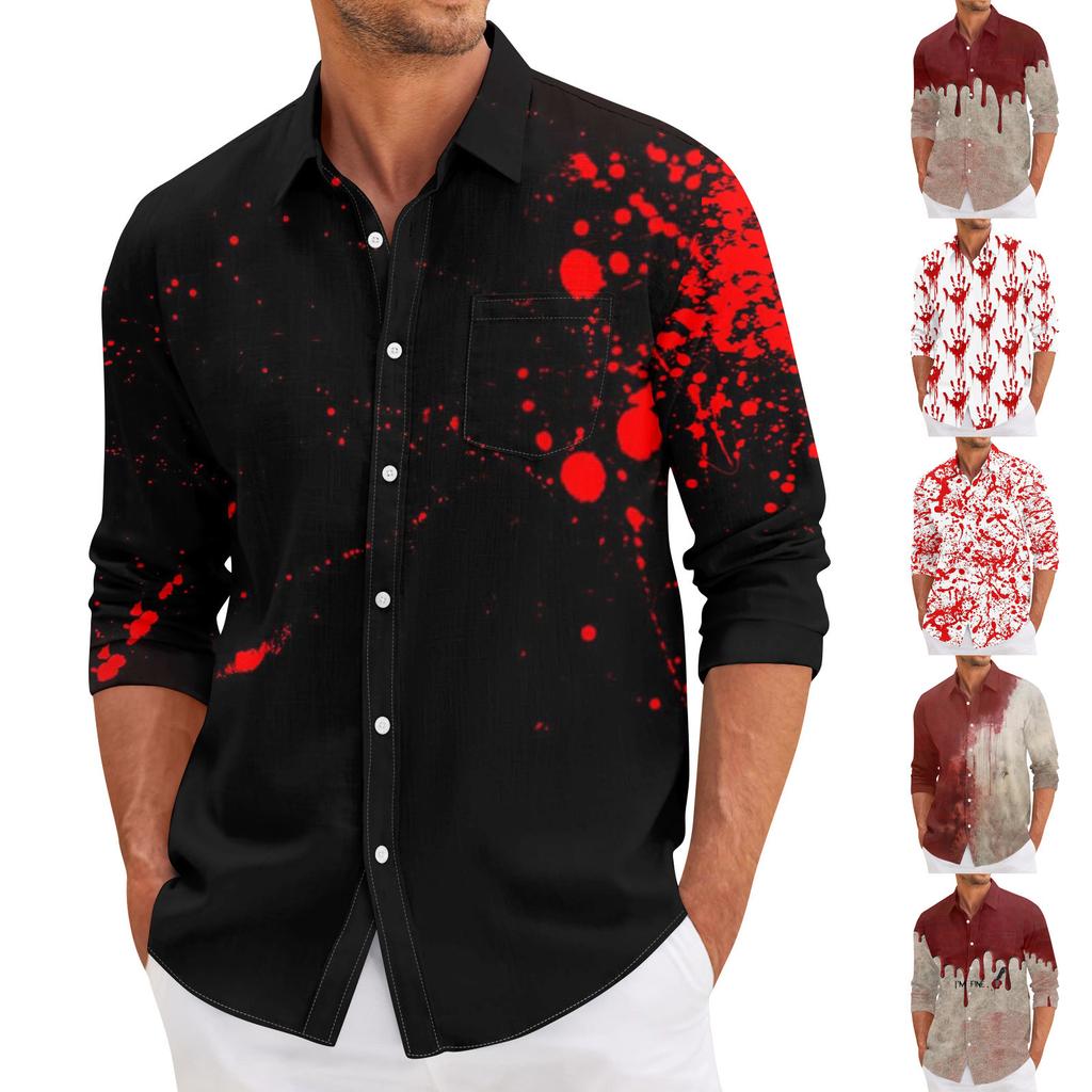 Мужская повседневная свободная рубашка с длинными рукавами, модная рубашка с лацканами, топ
