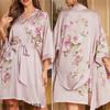Плюс размер сексуальный женский халат пижамы шелковистый атласный кимоно халат платье юката китайский стиль принт филиал ночная рубашка повседневная домашняя одежда