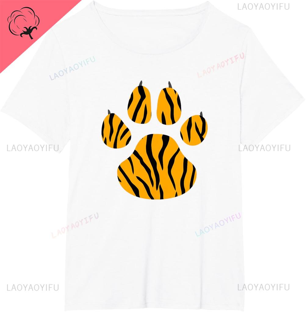 Cool Animal Tiger Print Paw Funny Shirt Men and Women Short Sleeves Cotton Tee Graphic T Shirts Camisas Streetwear