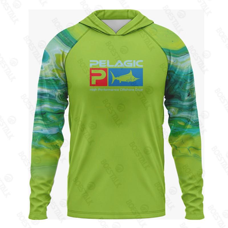Pelagic UPF50 Ice Silk Fishing Shirt Lightweight Breathable Long Sleeve Hooded Men Outdoor Angling