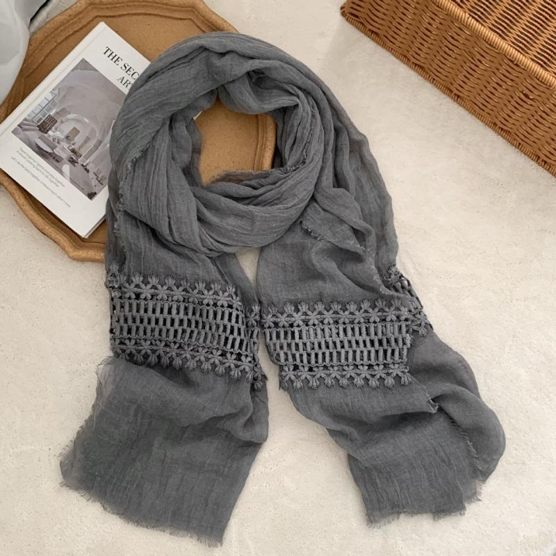 Cotton and Linen Scarf New Fashion Design Sense Solid Color Neck Protection Scarf Literary and Retro Splicing Scarf Shawl