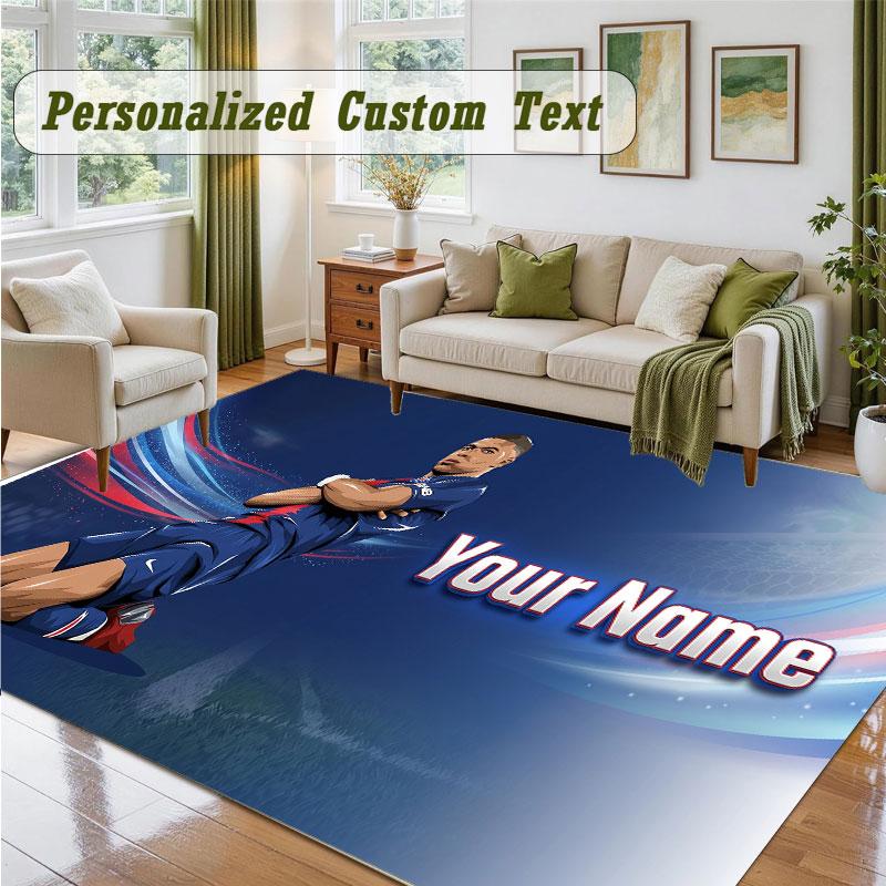 Crystal Velvet Square Rug Custom NameKylian Mbappe Pattern Non Slip Home Floor Decor Rug